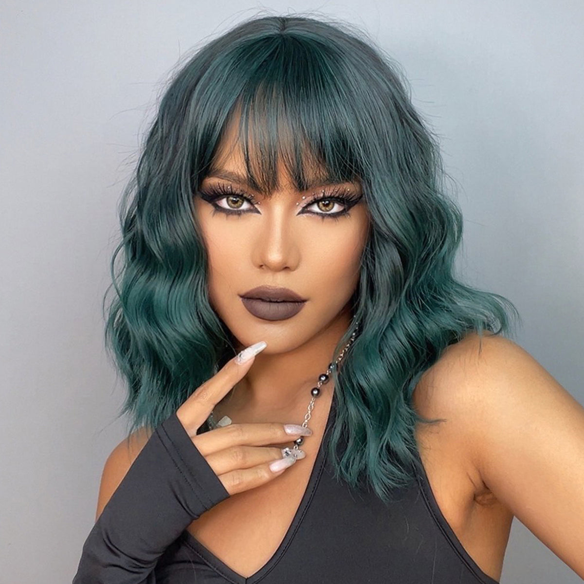【Gaby 71】🔥BUY 3 WIG PAY 2 WIG🔥Haircube 16 Inch Short Ombre Green Bob Wavy Curly Wig  SS170-1