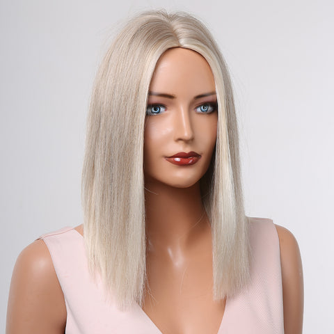 Haircube 14 Inch Inch Short Gray White Straight Wig Middle Part Heat Resistant Synthetic Wig for Women Natural Comfortable Fashion Party Diy Daily LC1024-1