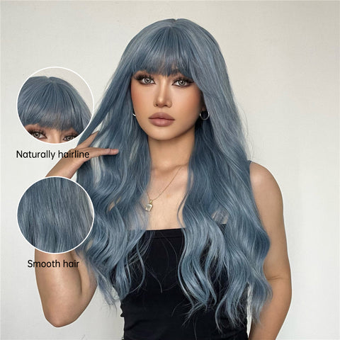 【YW33】 Haircube Long Blue Wavy Synthetic Wigs With Bangs LC194-1
