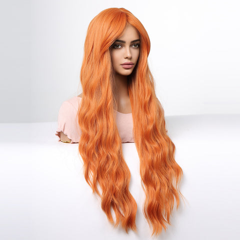 T21 orange curly wigs with bangs wigs for Women WL1115-2