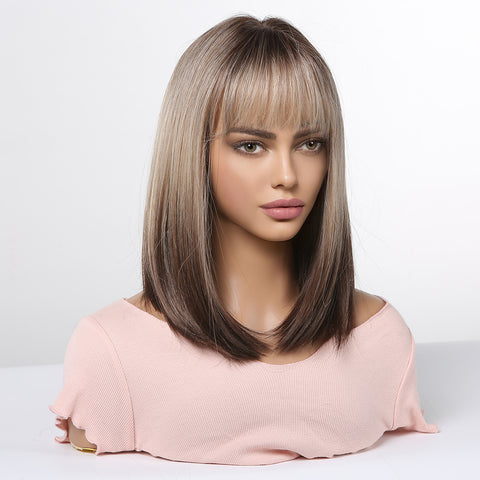 【Luna 27】 Haircube Short Obmre Gray Brown Straight Wig Natural Fanshion LC2067-1