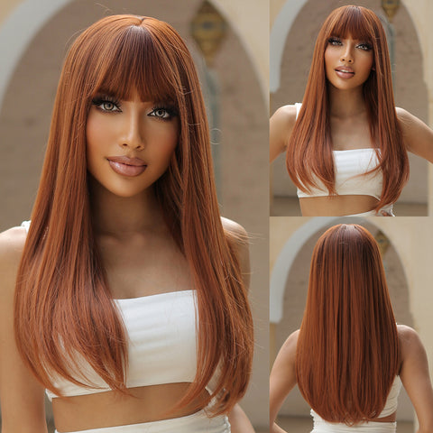 【YW97】24 inches ombre ginger orange hair with bangs long straight wigs for women WL1040-1