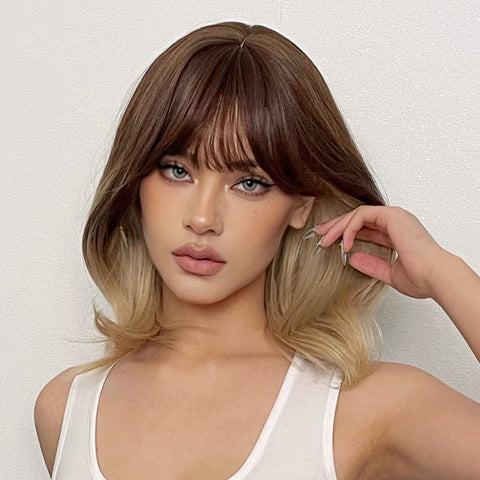 M16 brown Ombre blonde with bangs wigs Bob Wigs for Women LC6901-3