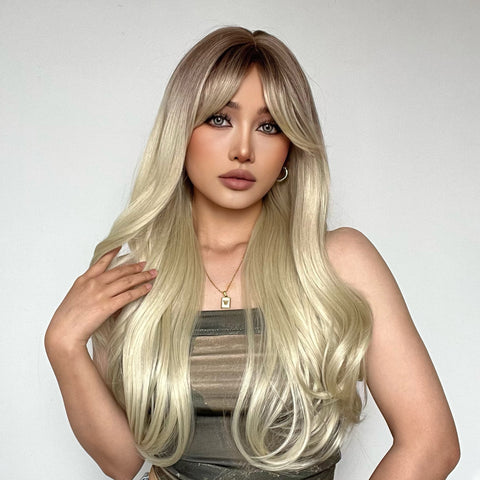 【Gaby 8】🔥BUY 3 WIG PAY 2 WIG🔥Haircube 26 Inch Long Buckle at the End of Hair Ombre Platinum  Straight Wig  LC018-1
