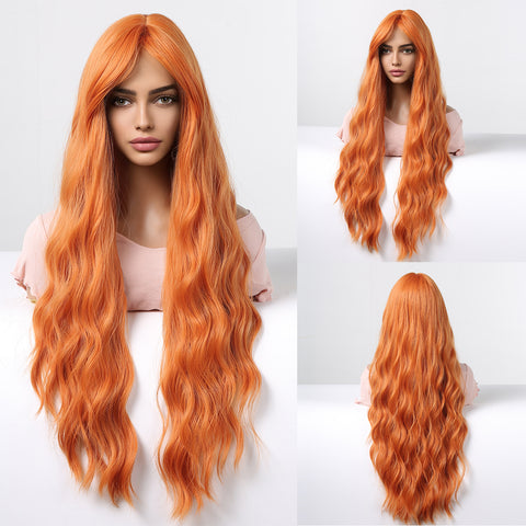 T21 orange curly wigs with bangs wigs for Women WL1115-2