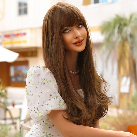 【Luna 17】 Long curly wigs brown with bangs wigs for women for daily life WL1010-2