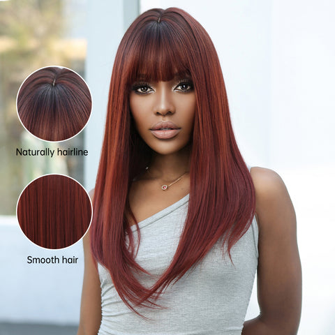 【Gaby 43】🔥BUY 3 WIG PAY 2 WIG🔥long straight wigs red with bangs wigs for women WL1084-1