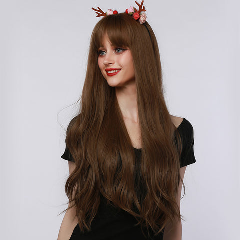 【Gaby 76】🔥BUY 3 WIG PAY 2 WIG🔥28 Inch Long Brown Straight Wig with Bang   lc6103-1