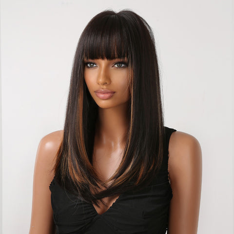 T27 black highlight blond Long straight wigs with bangs wigs for Women for Daily LC2078-1