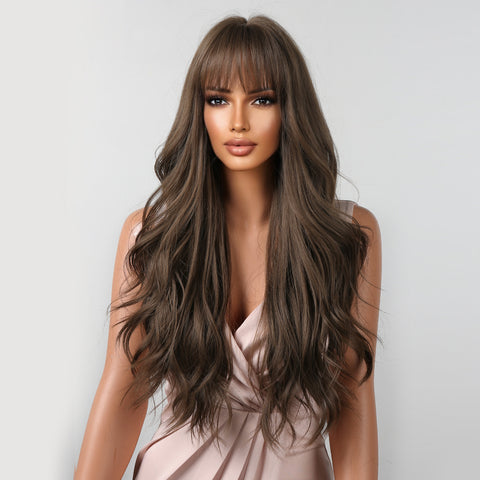 【Gaby 28】🔥BUY 3 WIG PAY 2 WIG🔥 deep brown long curly wigs with bangs wigs for women LC2088-2