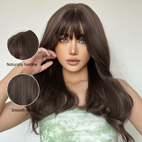 【Luna 13】 Haircube Long Ombre Brown Wavy Curly Wig with Bang  LC8012-1