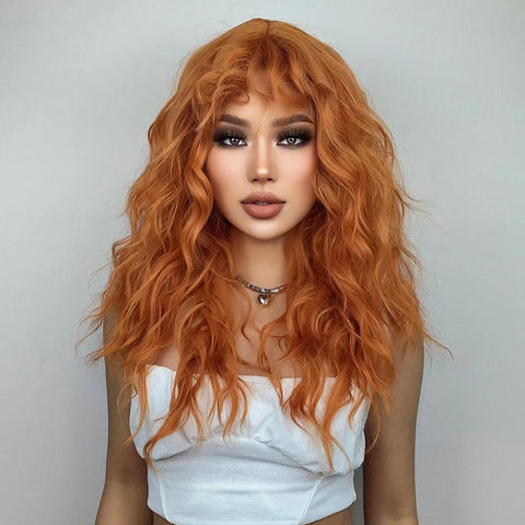 M46 Long curly wigs orange with bangs wigs for women for daily life LC6056-1