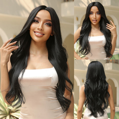 【YW58】 Haircube 28 Inch Long Black Wavy Curly Wig Natural Comfortable for Woman Party Date Daily DIY LC2019-1