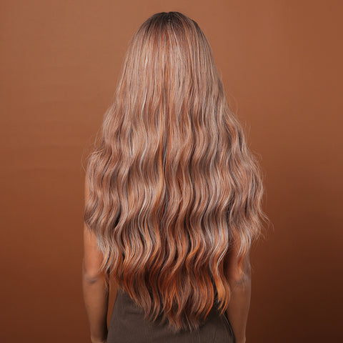 【YW32】 Haircube 30 Inch Brown Mixed Blonde Long Wavy Natural Comfortable for Woman  LC2039-1