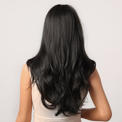 【Ellie 18】BUY 3 wigs pay 2 wigs 24 Inch Long Black Wavy Curly Wig with Bang Natural Comfortable  LC2051-1