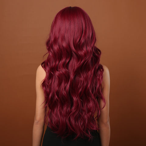 【Peachy 27】26inches wine red Long Burgundy curly wig with bangs LC2074-1