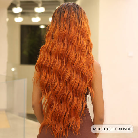【Gaby 42】🔥BUY 3 WIG PAY 2 WIG🔥black ombre orange lace front wigs Long curly Wavy Wig for Women HC11059-2