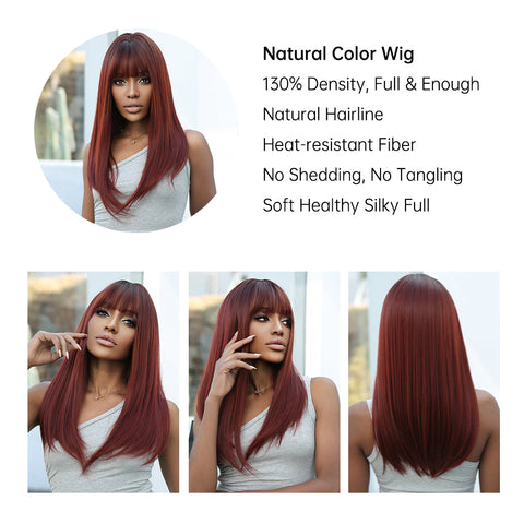【Gaby 43】🔥BUY 3 WIG PAY 2 WIG🔥long straight wigs red with bangs wigs for women WL1084-1
