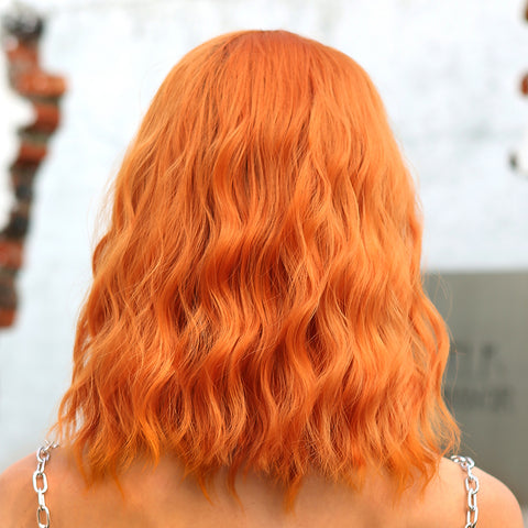 【Peachy 62】 16 Inches Orange Wavy Bob wigs with Bangs WL1006-1