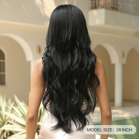 【YW58】 Haircube 28 Inch Long Black Wavy Curly Wig Natural Comfortable for Woman Party Date Daily DIY LC2019-1