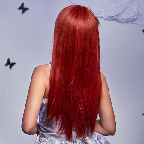 S85 Long Red Straight Wig with Bang 24 Inch  LC5021-1