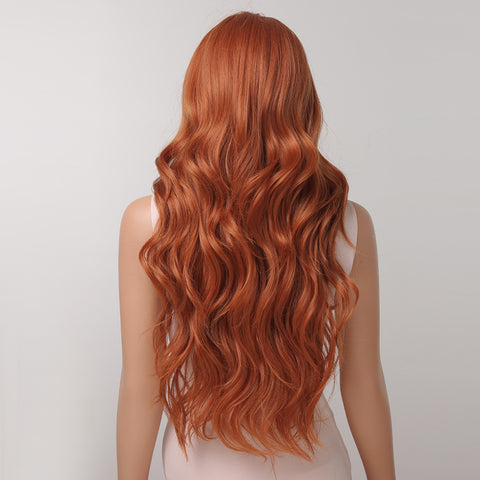 S19 Long Orange Wavy Curly Synthetic Wig with Bang Heat Resistant   LC2074-2
