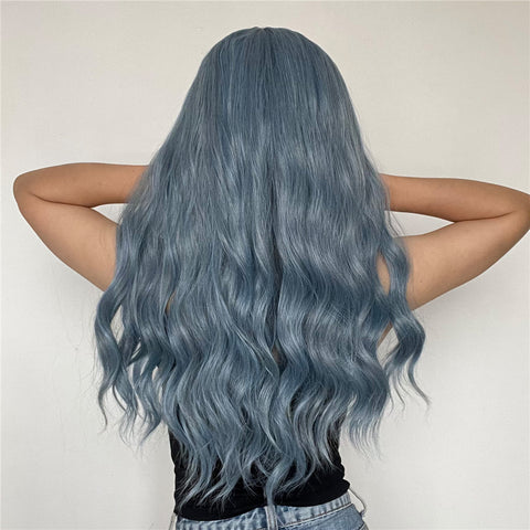 【Luna 40】 Haircube Long Blue Wavy Synthetic Wigs With Bangs LC194-1