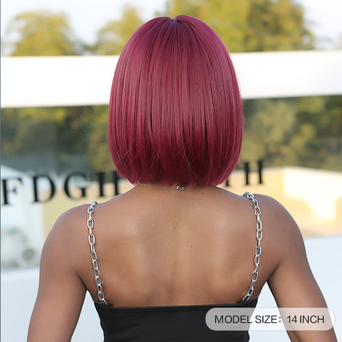 【Sphere 46】14 Inch short straight bobo wigs red wigs with bangs wigs for women LC2071-1