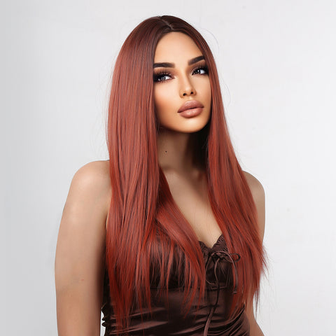 【Luna 3】Haircube 28-inch Long Straight Black Ombre Red Wigs for Women Straight Wigs WL1046-1