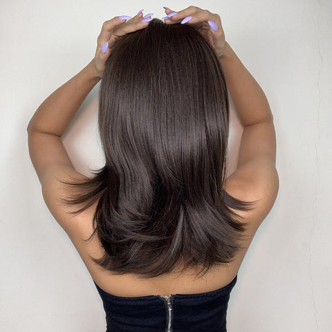 【Gaby 68】🔥BUY 3 WIG PAY 2 WIG🔥Haircube 18 Inch Middle Length Straight Brown Wig with Middle Part Bang  LC242-6