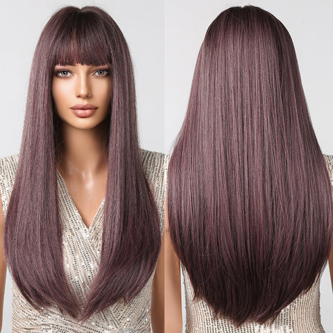 【Winni】28 inch Long straight wigs purple Wigs with bangs wigs LC2096-4