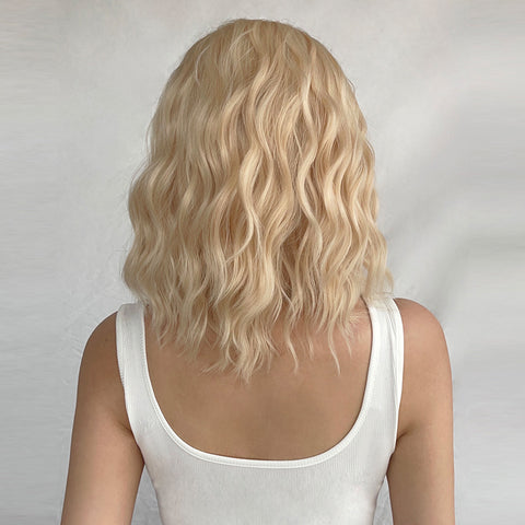 M49 blonde hair side part body wave wigs shoulder length synthetic wigs WL1050-1
