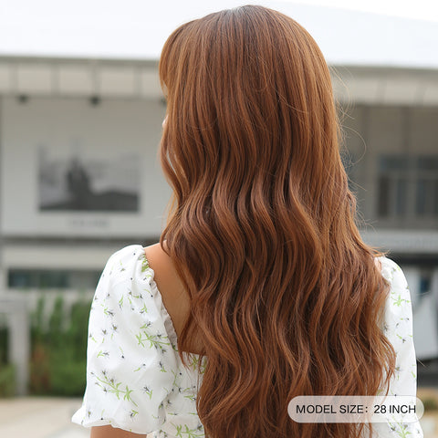【Sphere 59】28 Inch Brown Ombre Wig with Bangs Long Wavy Curly Brown Highlights Wig for Women WL1068-1