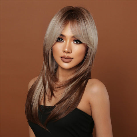 【Luna 32】 long blonde straight wigs with bangs wigs for women LC2068-9