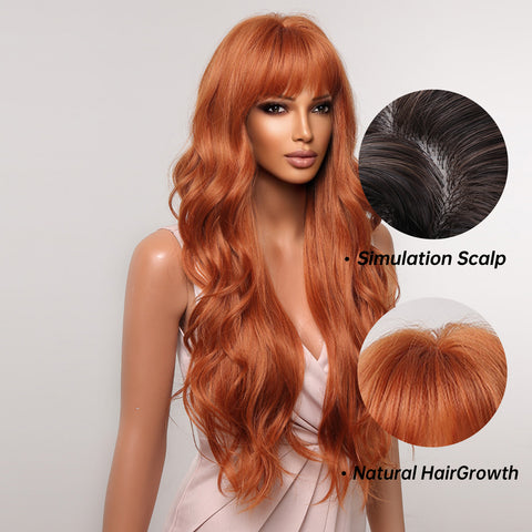 M47 brown highlight super long body wave wigs with bangs  LC2074-2