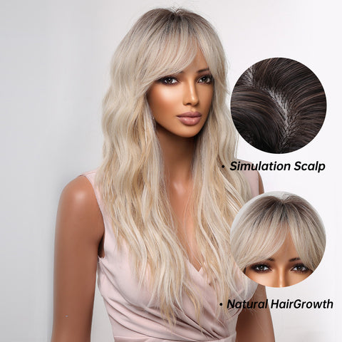 【Gaby 39】🔥BUY 3 WIG PAY 2 WIG🔥Haircube 30 Inch Long Light Gold Platinum Wavy Curly Wig with Bang  Natural Comfortable for Woman LC2061-1