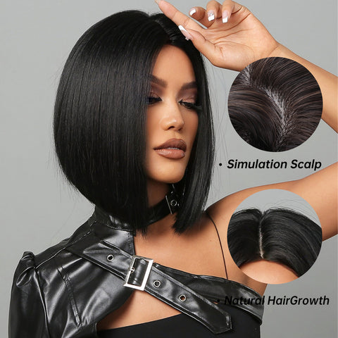 Haircube 10 Inch Short Black  Bob Wig Heat Resistant Synthetic Wig  Natural Comfortable for Woman Party Daily DIY LC2050-1