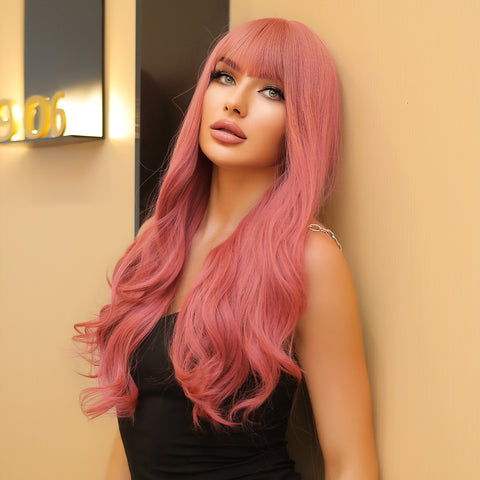 S88 pink curly wigs with bangs wigs for Women WL1020-1