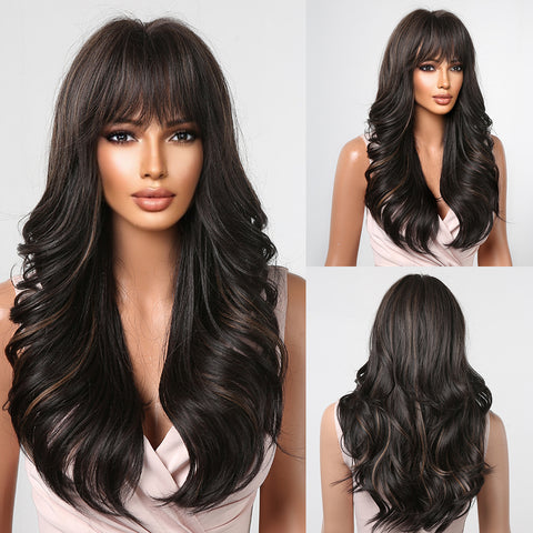 【Gaby 45】🔥BUY 3 WIG PAY 2 WIG🔥Black long curly Wigs with bangs wigs for Women LC2090-1