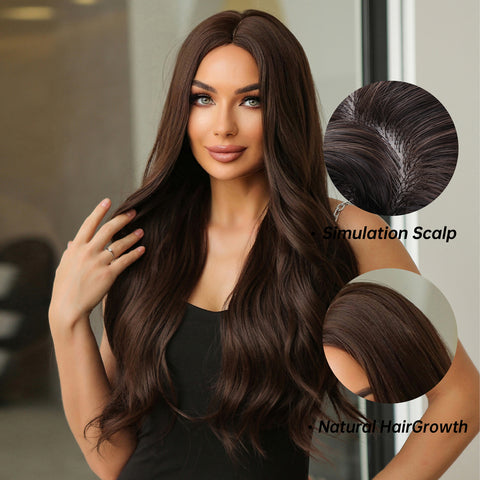 【Melody Picked】Haircube 26 Inch Long Dark Brown Wavy Curly Wig with Middle   lc475-1