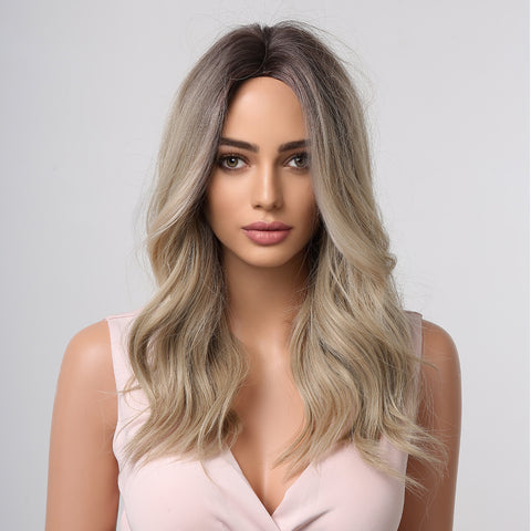 Haircube 16 Inch Grayish Brown Wavy Shoulder-Length Wig Middle Part Heat Resistant Synthetic Wig for Women Natural Comfortable Fashion Party Diy Daily LC1022-1