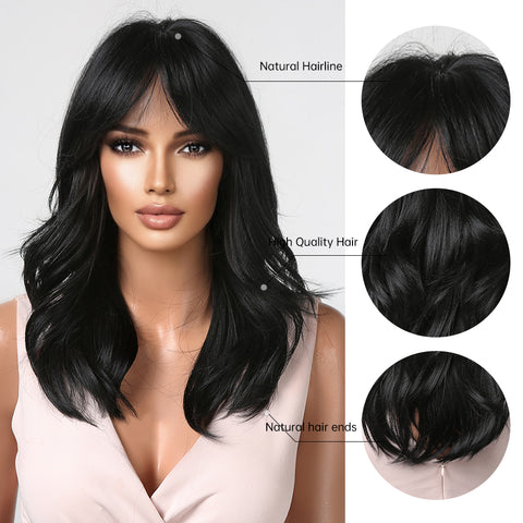 22 Inch black Long curly wigs with bangs wigs for Women for Daily LC2089-1