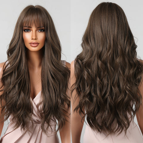 【Sphere 27】30 Inch deep brown long curly wigs with bangs wigs for women LC2088-2