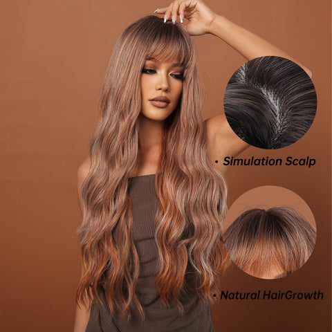 【YW32】 Haircube 30 Inch Brown Mixed Blonde Long Wavy Natural Comfortable for Woman  LC2039-1