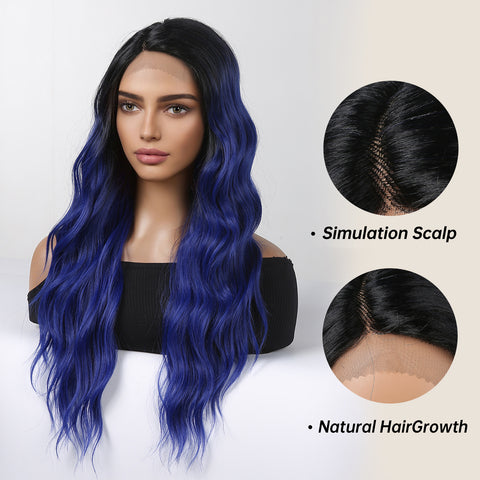 【Gaby 44】🔥BUY 3 WIG PAY 2 WIG🔥 blue and lace front wigs Long curly Wavy Wig for Women HC11060-1