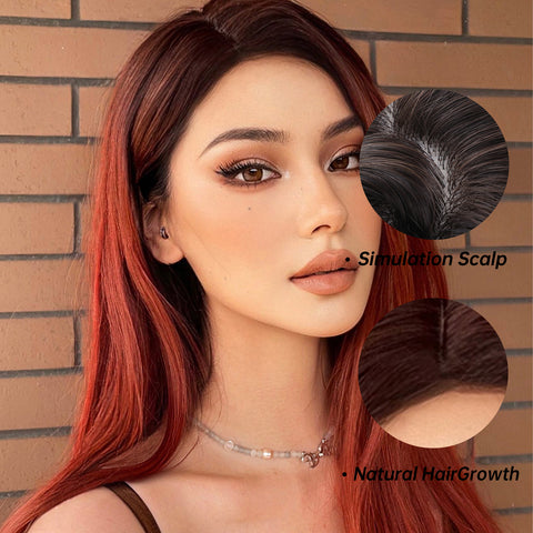 【Gaby 51】🔥BUY 3 WIG PAY 2 WIG🔥28-inch Long Straight Black Ombre Red Wigs for Women Straight Wigs WL1046-1