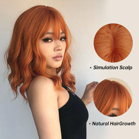 【Sphere 58】14 Inch orange Wig with Bangs   Girls Bob Hair Wigs  WL1006-1