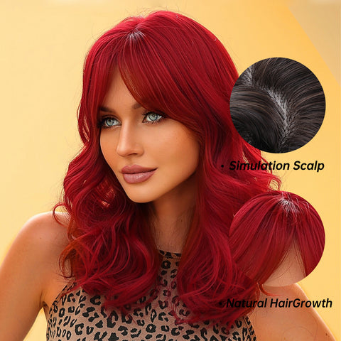 【Gaby 15】🔥BUY 3 WIG PAY 2 WIG🔥Haircube 18 Inch long curly wigs red with middle bangs wigs nature and soft for women WL1048-1