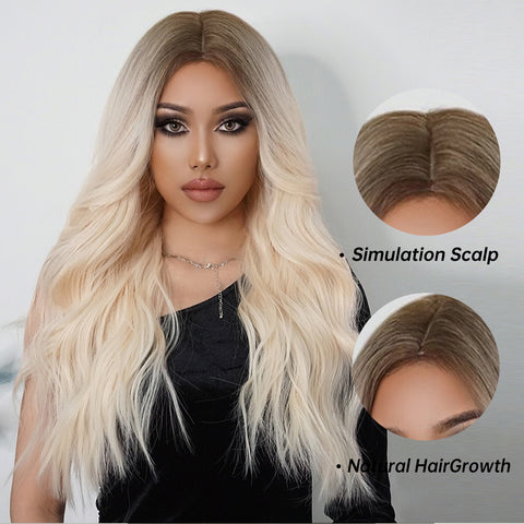 【Gaby94】🔥BUY 3 WIG PAY 2 WIG🔥Haircube 26 Inch Ombre Platinum Long  Slight Wavy Curly Bob Wig  LC179-11