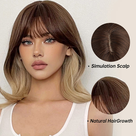 M16 brown Ombre blonde with bangs wigs Bob Wigs for Women LC6901-3